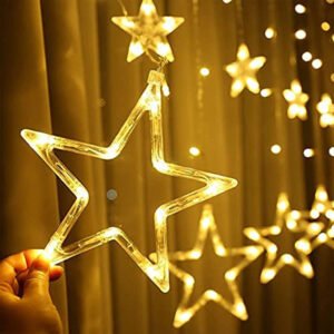 6+6 Warm White Stars 112 Lamp Curtain String Lights with 8 Flashing Modes Led Light for Home Decoration for Christmas, Wedding, Home, Diwali, Patio